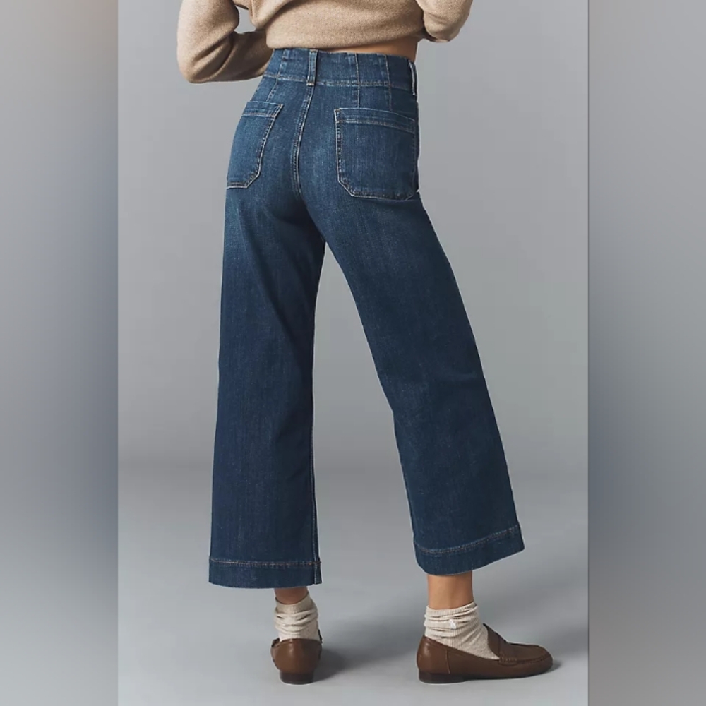 Anthropologie Dark Blue Wide-Leg Denim Jeans (fit approx 32) - Picture 5 of 13